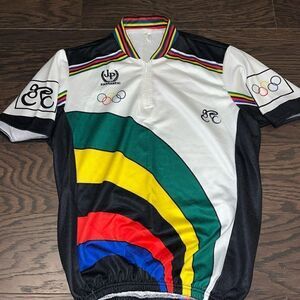 Made in Spain Retro Olympic JP Fantastic bike cycling riding Rainbow mens Jersey